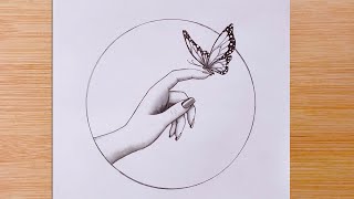 Easy Drawing Tutorial  How to draw A butterfly sitting on a finger  Pencil Sketch for beginners [upl. by Ancell]