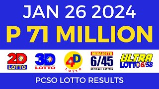 Lotto Result January 26 2024 9pm PCSO [upl. by Dukie]