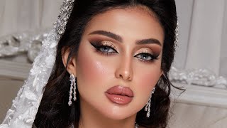 Golden bridal makeup toutrial مكياج عروس ذهبي وروج نود [upl. by Elvie769]