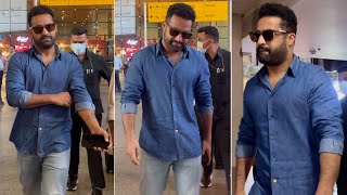 Jr NTR Mass Look Visuals at Mumbai Airport  MS Talkies [upl. by Kcirdaed111]