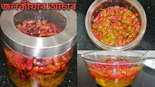 পকা জলকীয়াৰ আচাৰ  Red chilli pickle  Chilli pickle recipe  Jolokia achar  Randhoni Xaal [upl. by Phillips]