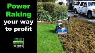 Power raking dethatching or scarifying lawns in your lawn care business [upl. by Hagi]