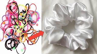 DIY Scrunchie Hair Band Making at HOME  DIY Scrunchie Tutorial  How to make Hair Rubber Band [upl. by Eugirne]