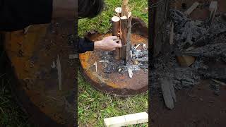 Turning Logs into a Swedish Torch Bushcraft Fire Hack bushcraft outdoors [upl. by Elinet638]