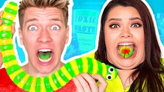 SOUREST DIY GIANT GUMMY WORM IN THE WORLD CHALLENGE Warheads Sour Candy Gummy Food vs Real Food [upl. by Avaria210]