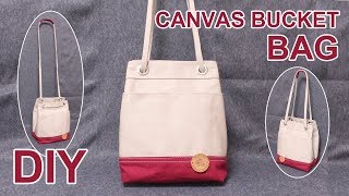 DIY Small Canvas bucket bag  캔버스 버킷백 만드는법  Bucket shoulder bag with strap ショルダーバッグ sewingtimes [upl. by Tremain265]