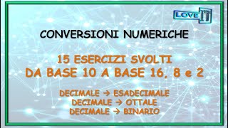 ESERCIZI SVOLTI SU CONVERSIONI DA BASE 10 A BASI 16 8 E 2  NUMERAZIONE CONVERSIONE BASI [upl. by Eirollam]