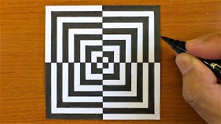 How To Draw Geometric Optical Illusion Art  3D Trick Art on paper tutorial [upl. by Lerej]