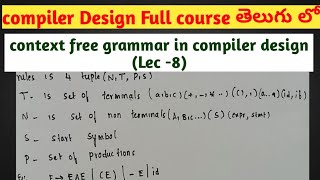 context free grammar in compiler design  CFG syntax and examples  SRT Telugu Lectures  parser [upl. by Ashraf]