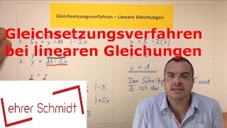 Gleichsetzungsverfahren  lineare Gleichungen  Schnittpunkt ermitteln  Lehrerschmidt [upl. by Thetos159]