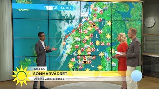 Dagens väderprognos quotFortsatt värmevarning i hela landetquot  Nyhetsmorgon TV4 [upl. by Anoy]