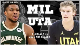 Milwaukee Bucks vs Utah Jazz Full Game Highlights  Feb 4  2024 NBA Season [upl. by Bagley]