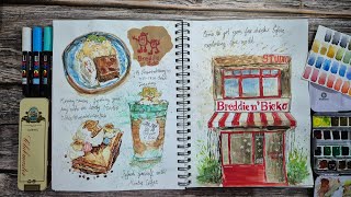 Food and Cafe Sketching  Rembrandt Watercolor [upl. by Kipton]