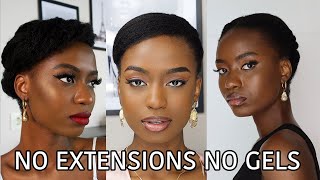 7 ELEGANT amp SIMPLE UPDO HAIRSTYLES ON 4C NATURAL HAIR NO EXTENSIONS NO GEL NEEDED [upl. by Alahs]