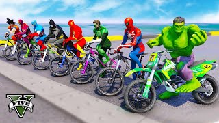 SPIDERMAN with Hulk amp ALL Superheroes Racing Cycling Event Day SpiderMan Motobikes Challenge  GTA 5 [upl. by Suruat]