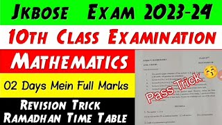 Jkbose 10th Class Math Last Minute Prepration  Important Questions  New Model Paper 2024 [upl. by Rosemaria515]