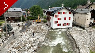 Alluvione a Macugnaga esonda il rio Tambach tra le case video drone [upl. by Isborne]