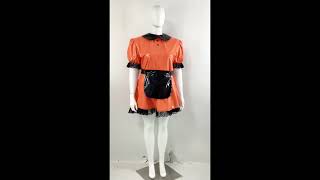 Sexy Crossdressing Sissy Lockable Dress Short Puff Sleeve PVC Black Lace Frill Mini Dress With Apron [upl. by Mahla92]