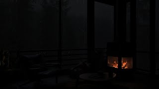 🌲🌧️ Woodland Cabin Retreat  Lightning Storm Thunder and Crackling Fire for Relaxation ⚡🔥 [upl. by Aruat]