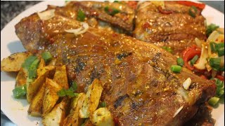 how to make  cook delicious yummy oven mustard pork ribs in the oven amp sweet potato wedges recipe [upl. by Hudson932]