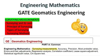 Surveying Measurements in Engineering Mathematics  GATE Geomatics Engineeringgeomaticsengineering [upl. by Hayyifas581]