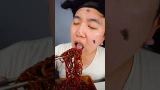 Fire Black Bean Noodles Spicy Seafood Octopus Sausage eating sounds Funny Mukbang shorts [upl. by Sokim]