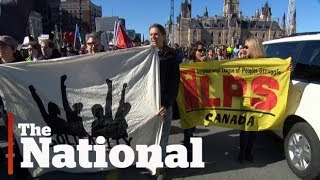 Farright groups clash with counterprotesters in Ottawa [upl. by Naitsabas]