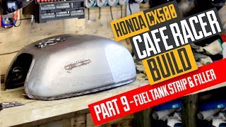 Honda CX500 Cafe Racer Build 9  Fuel tank paint stripping amp filler [upl. by Sansone]