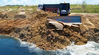 Wow So Amazing With Special Dirt Moving in The Deep Water by Power Machines Bulldozer [upl. by Saravat701]