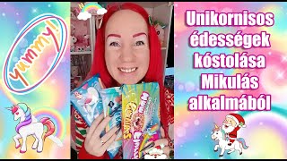 Unikornisos édességek kóstolása 🦄🍡🎅 [upl. by Ycnuahc]