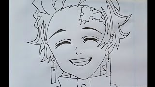 Tanjiro Kamado Outline Tutorial For Beginners  Tanjiro Kamado From Demon Slayer [upl. by Anauqahs]