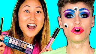 DOING MY BOYFRIENDS MAKEUP DOLLAR STORE MAKEUP CHALLENGE [upl. by Nosak]