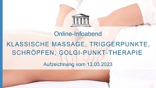 Klass Massage Triggerpunkte Schröpfen GolgiPunktTherapie Aufzeichn v Infoabend am 130323 [upl. by Gar137]