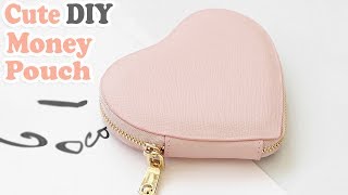 DIY HEART PURSE BAG  PU Lather Zipper Money Pouch amp Credit Card Holder No Sew [upl. by Elery]