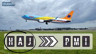 TUIfly takeoff from Hannover airport HAJ  Boeing 737MAX8 50 YearsHapag Lloyd Livery [upl. by Eskill913]