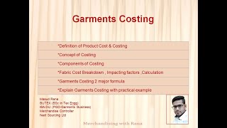 Garments Costing for Merchandiser  Fabric cost  CPM  SMV  Efficiency [upl. by Anairuy]