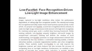 Low FaceNet Face Recognition Driven Low Light Image Enhancement [upl. by Karla600]