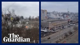 Ukraine Russian rockets strike buildings in Kharkiv [upl. by Hook]