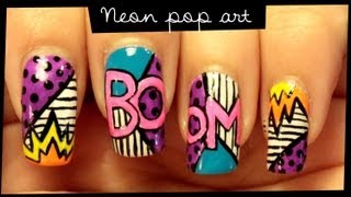 Neon Pop Art Nail Art Tutorial  Comic Book inspired Nail Art [upl. by Maro]