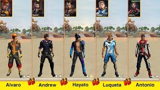 ALVARO VS ANDREW VS HAYATO VS LUQUETA VS ANTONIO DAMAGE TEST FREE FIRE  GARENA FREE FIRE [upl. by Trilbee]