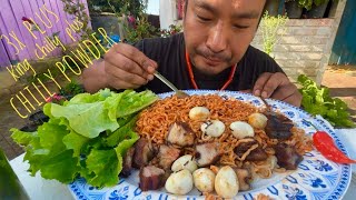 3x spicy noodles 🥵 king chilly  chilly powder  roasted pork  quail egg extreme spicy plate [upl. by Nazario]