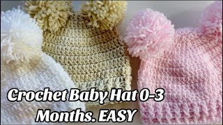 HOW TO CROCHET BABY HAT 03 MONTHS  EASY [upl. by Ykcor]