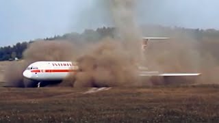 Ilyushin IL62 Landing on a Field 1989 [upl. by Suivatnod]