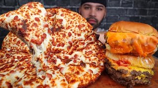 ASMR NO TALKING VIRAL TIKTOK PIZZA AND TRIPLE CHEESEBURGERS MUKBANG [upl. by Melbourne]