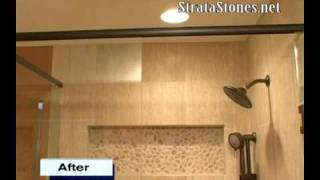 Pebble Tile Shower Installation  StrataStones Pebble Tile [upl. by Hadeehsar581]