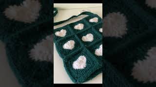 Crochet heart tote bag crochet totebag heart green artwheel [upl. by Heyra]