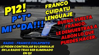 Radio Franco Colapinto Le piden cuidar su Lenguaje Tras Quedar Eliminado en Q2 F1 radio español [upl. by Fair]