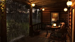 Cozy Cabin Porch with Heavy Rainstorm  Relaxing Rain Sounds for Sleeping Studying amp Relax 8 Hours [upl. by Enimrac]