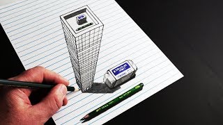 How to Draw Trick Art 3D Building on Line Paper [upl. by Mali]