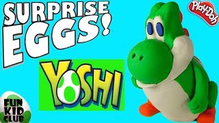 YOSHI HUGE PLAYDOH SURPRISE EGG Mario Bros Giant Yoshi Full of Gaming Toys Collect the Coins [upl. by Pettifer]